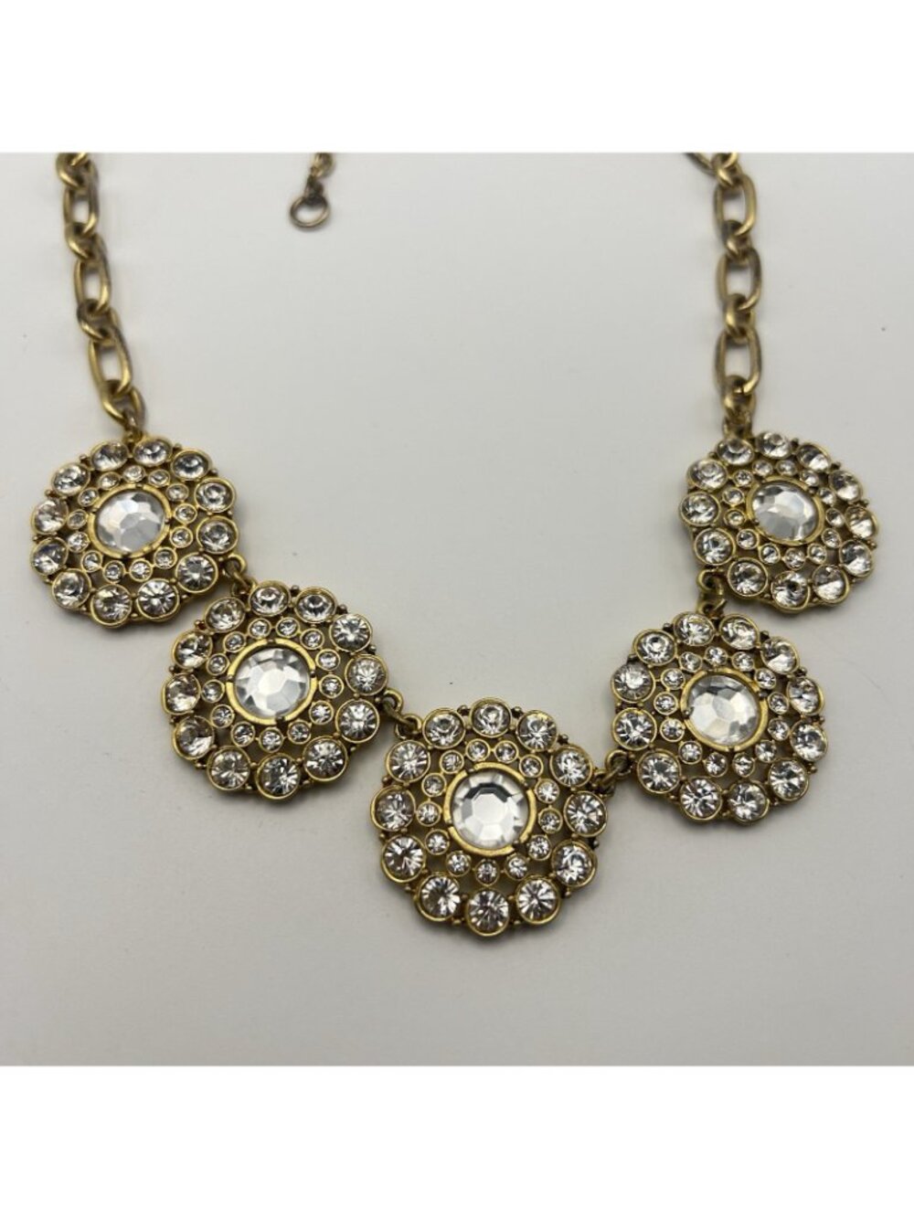 J Crew Crystal Stone Flower Floral Gold Tone Statement Bib Necklace 18-21" Glam - Picture 3 of 7